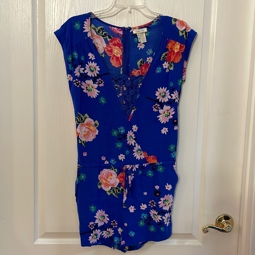 Matilda Jane Womens Out About Blue Floral Pockets Romper Hello Lovely XS
